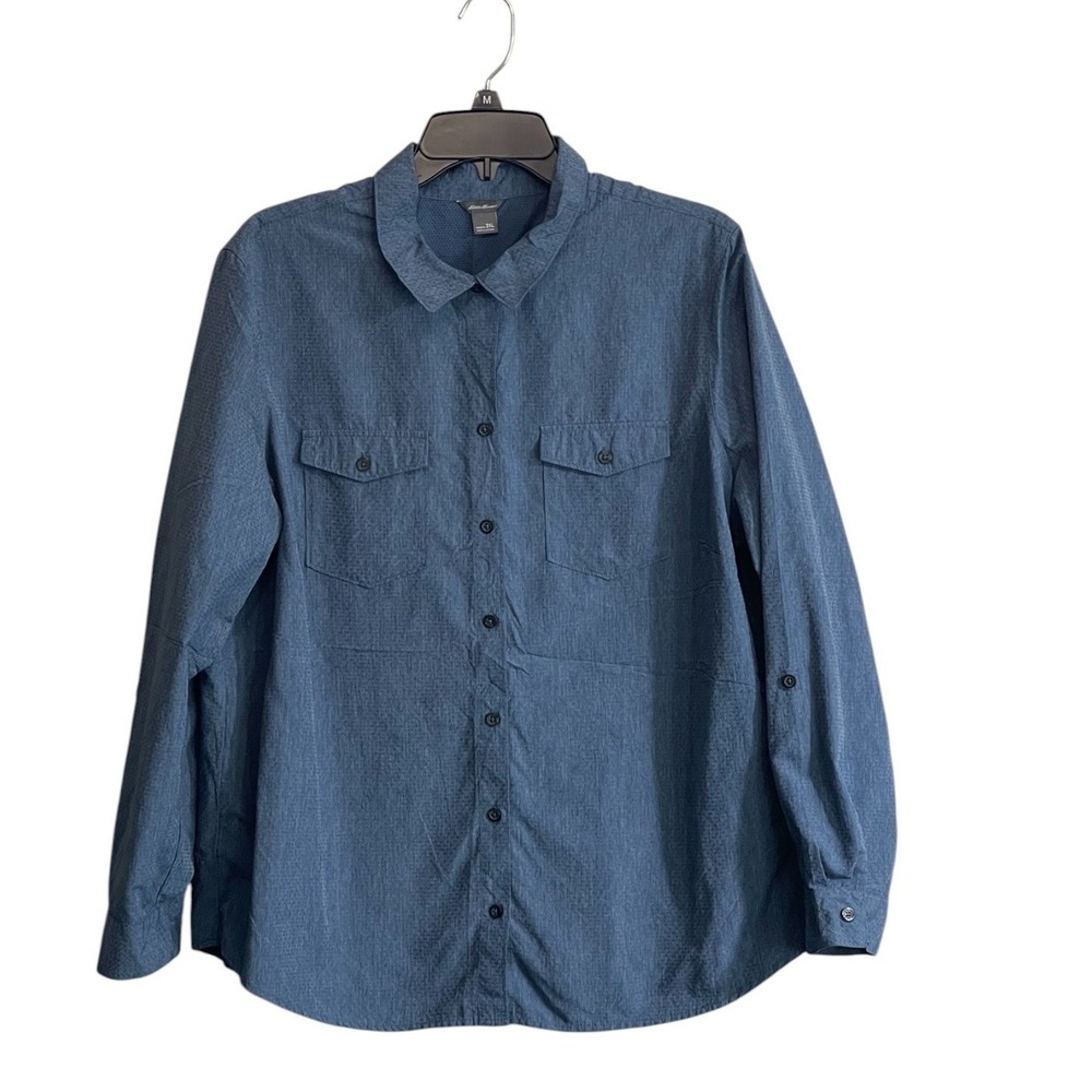 Eddie Bauer Women Shirt 2XL Technical Outdoor Performance Roll Tab Button Front